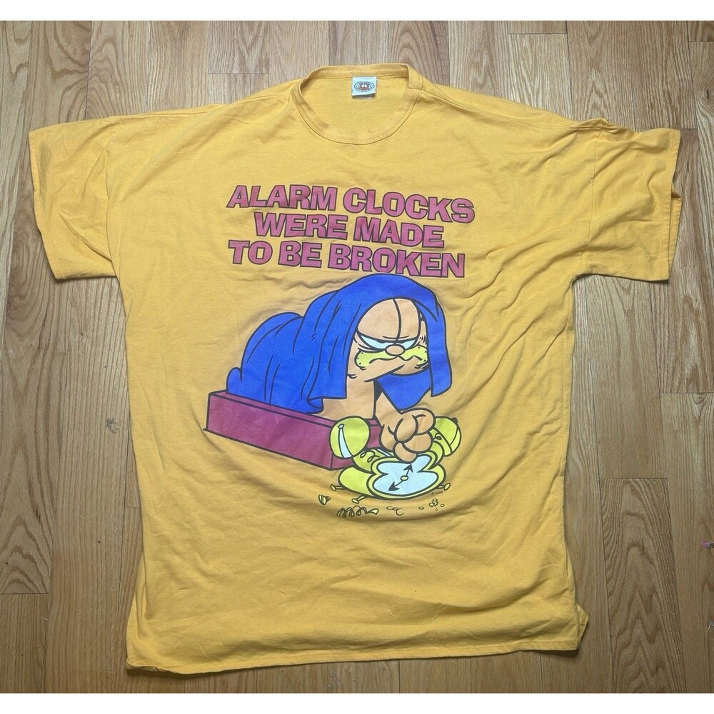 VTG 90s 100% Pure Garfield Cartoon Alarm Clocks Were Made To Be Broken Shirt 3XL